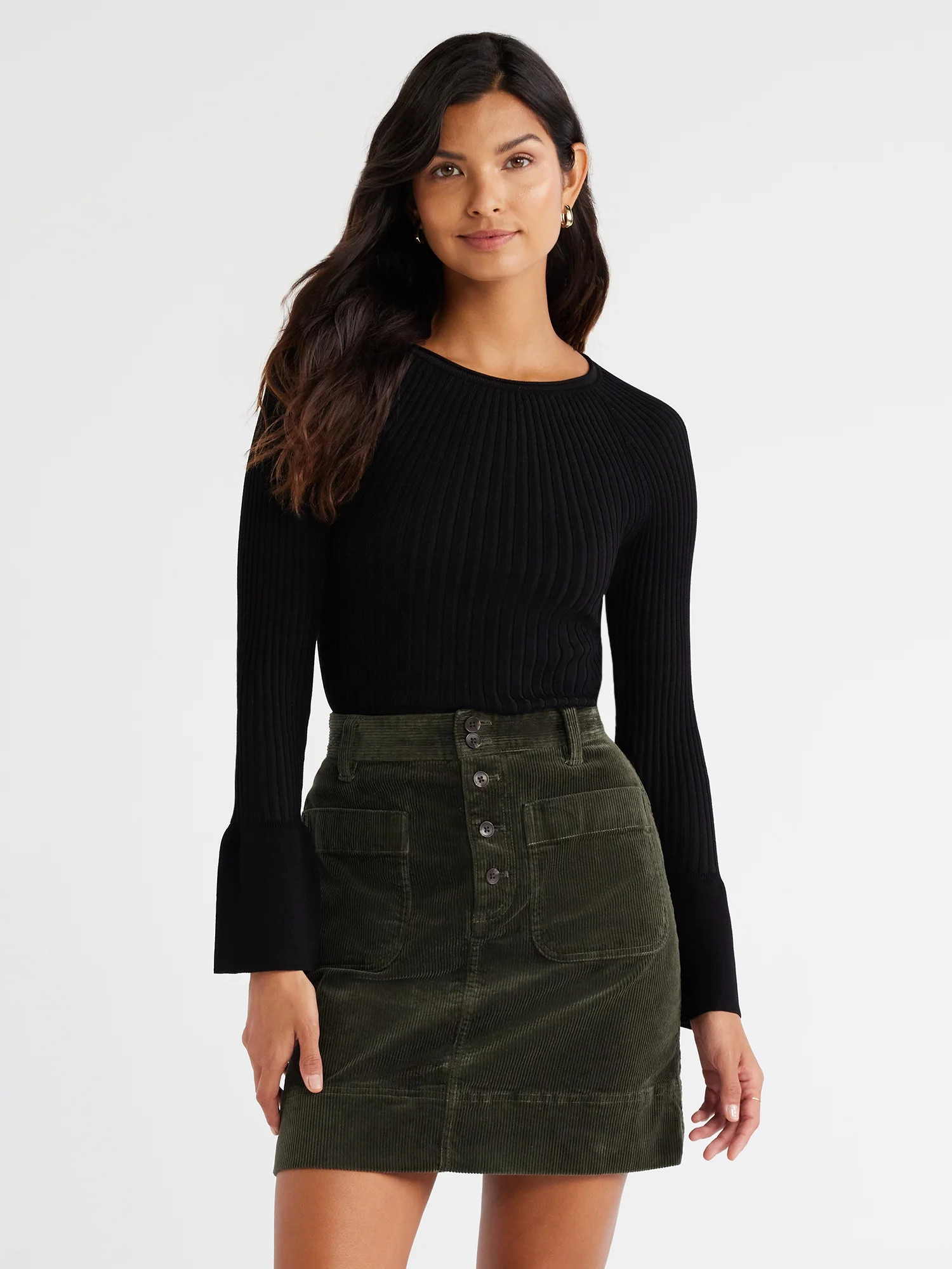 Free Assembly Women's Radiating Ribbed Sweater with Long Sleeves, Midweight, Sizes XS-XXXL - Walm... | Walmart (US)