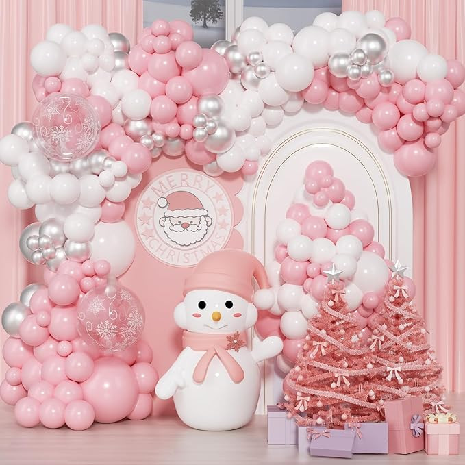 Snowflake Balloons Arch Garland Kit,126Pc Winter Wonderland Decorations Pink White Silver Balloon... | Amazon (US)