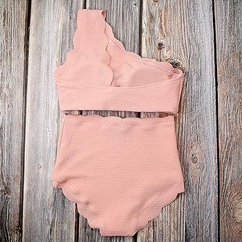 High Waisted Bikini Set One Shoulder Vintage Scalloped Flounced Swimsuit Wavy Edge Swimwear | Amazon (US)