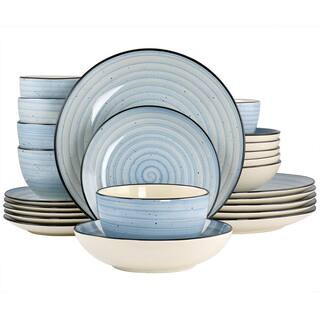 Elama Gia 24 Piece Stoneware Dinnerware Set in Light Blue (Service for Set for 6) 985120131M - Th... | The Home Depot