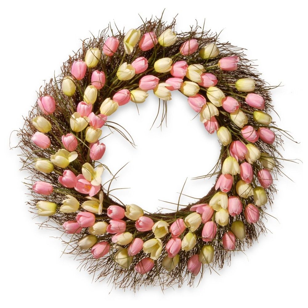 Artificial Tulip Wreath Pink 32"" - National Tree Company | Target