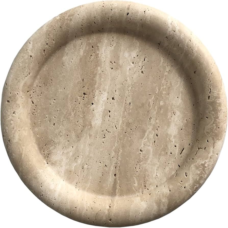 StonePlus Natural Real Marble Vanity Tray/Round Neat Organizer for Cups, Shampoo, Perfume and Jew... | Amazon (US)