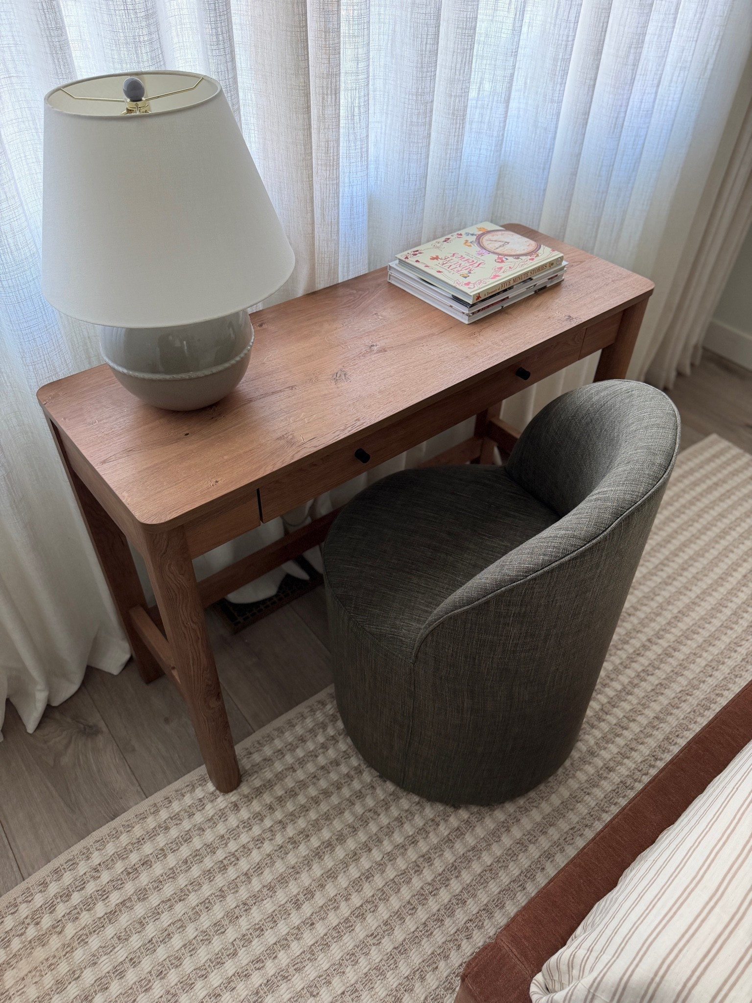 #ad The perfect narrow desk (or console) and under $220. 😍 I was looking for a desk for my son and came across this desk from @Wayfair. Shipping was so fast and it was so easy to put together. I love it paired with this green chair, perfect for a homework station. #Wayfair #wayfairpartner #bedroom