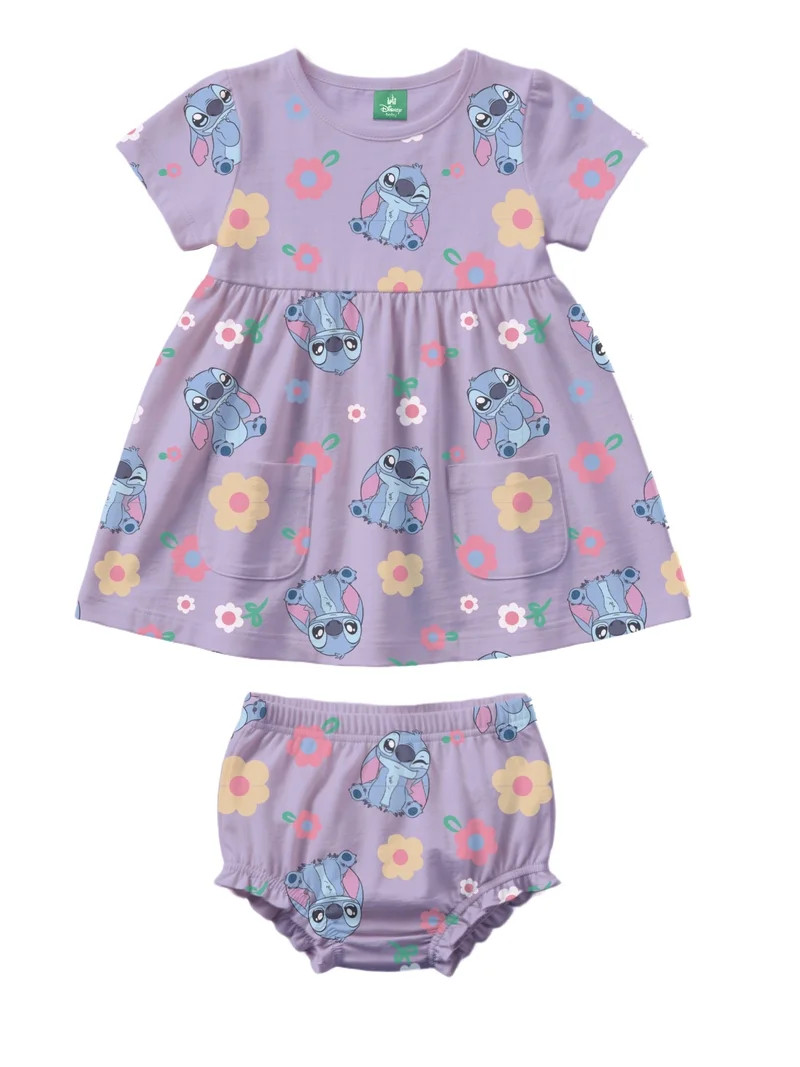 Stitch Baby Girl Viscose French Terry Dress and Panty Set, Sizes 0-24 Months | Walmart (US)