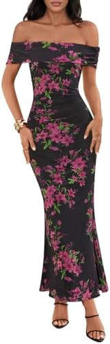 MEROKEETY Women's Spring Off Shoulder Floral Maxi Dress 2026 Summer Formal Beach Wedding Guest Co... | Amazon (US)