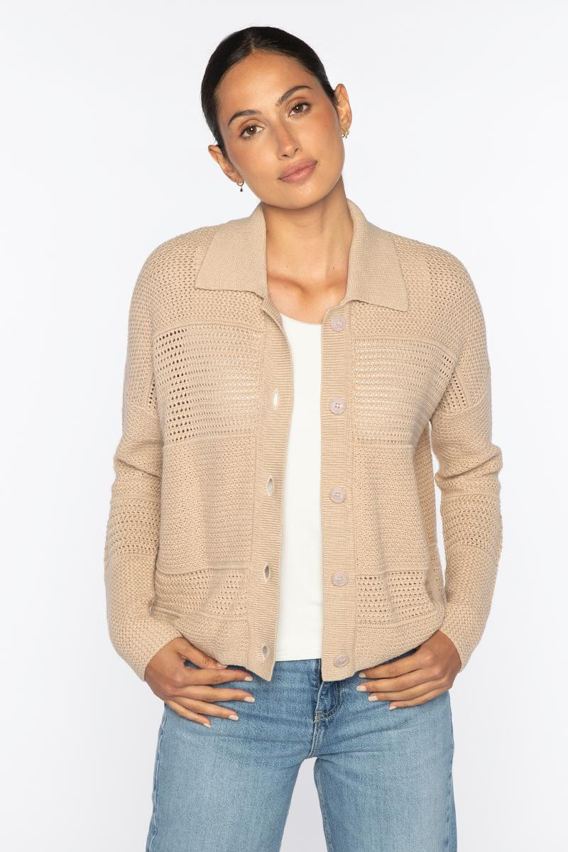 MIXED TEXTURE COLLARED CARDIGAN | Kinross Cashmere