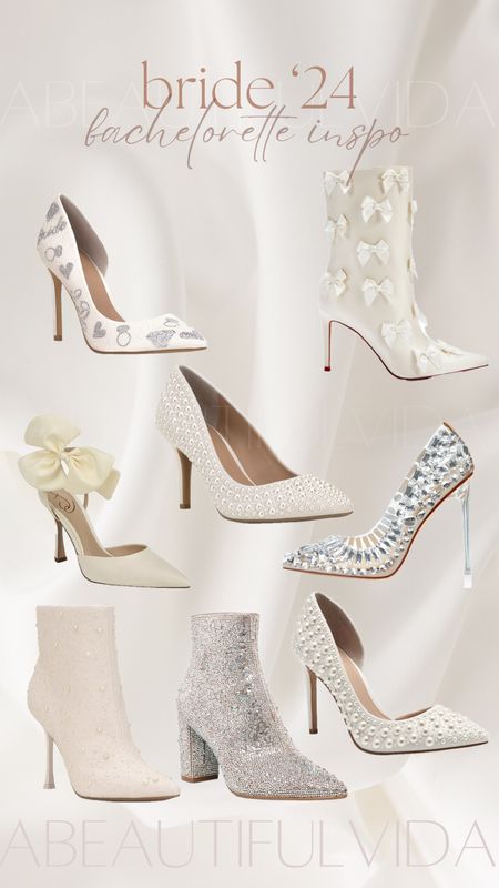 bachelorette inspo! Check out these stunning and fun heels & boots to celebrate your engagement! 

bride 2024 // pearls // bows // wedding // groom // party time // I do // flirty // glass // glitter // shimmer // sparkle 

#LTKwedding #LTKshoecrush #LTKparties