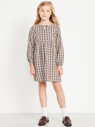 Long-Sleeve Tie-Front Double-Weave Swing Dress for Girls | Old Navy (US)