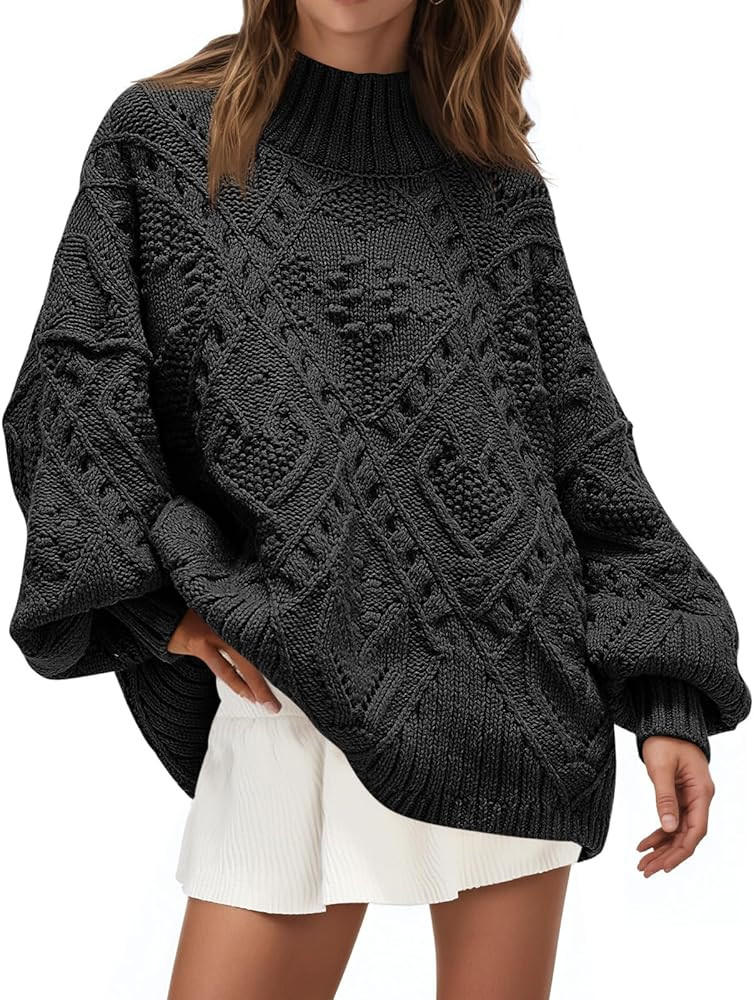 Saodimallsu Womens Oversized Sweaters Cable Knit Crew Neck Long Sleeve Pullover Sweater 2025 Fall... | Amazon (US)