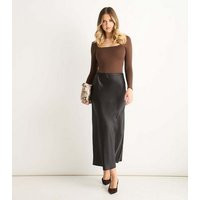 Gini London Black Satin High Waist Midi Skirt New Look | New Look (UK)