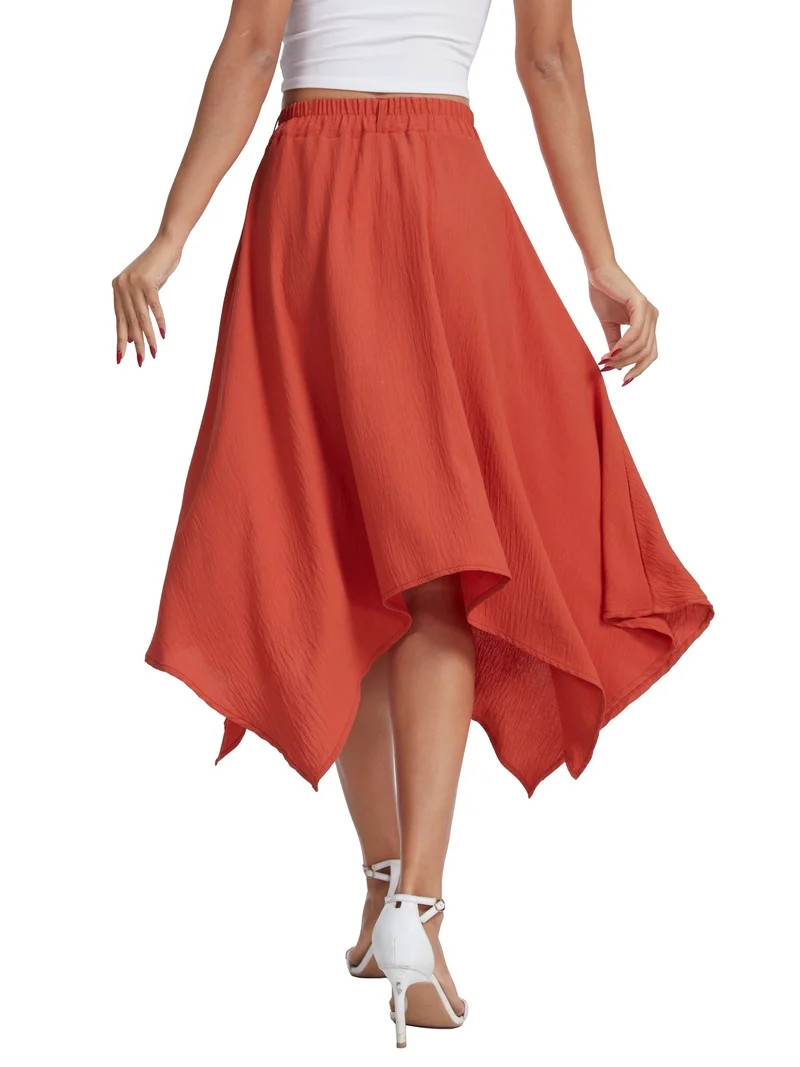 Airmenty Women's Skirt Summer Boho Skirt Long Maxi Skirt Elastic High Waist Beach Skirt Asymmetri... | Walmart (US)