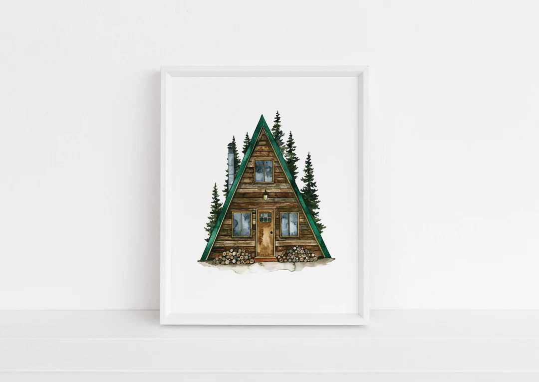 A-frame Cabin Watercolor Art Print, Rustic, Wall Decor, Cabin, Mountain Living | Etsy (Global)
