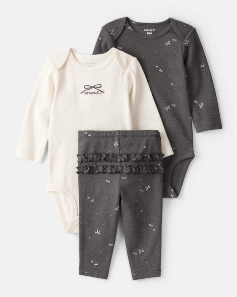 Baby Girl Bow Print Bodysuit & Pant Set - Grey | Carter's Inc