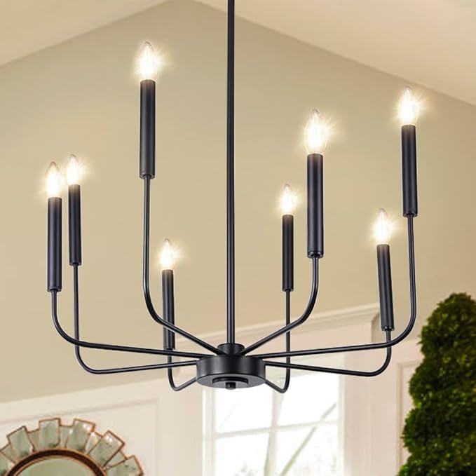 Wellmet Matte Black Farmhouse Chandeliers Light, 8-Light Classic Candle Ceiling Hanging Light Fix... | Amazon (US)