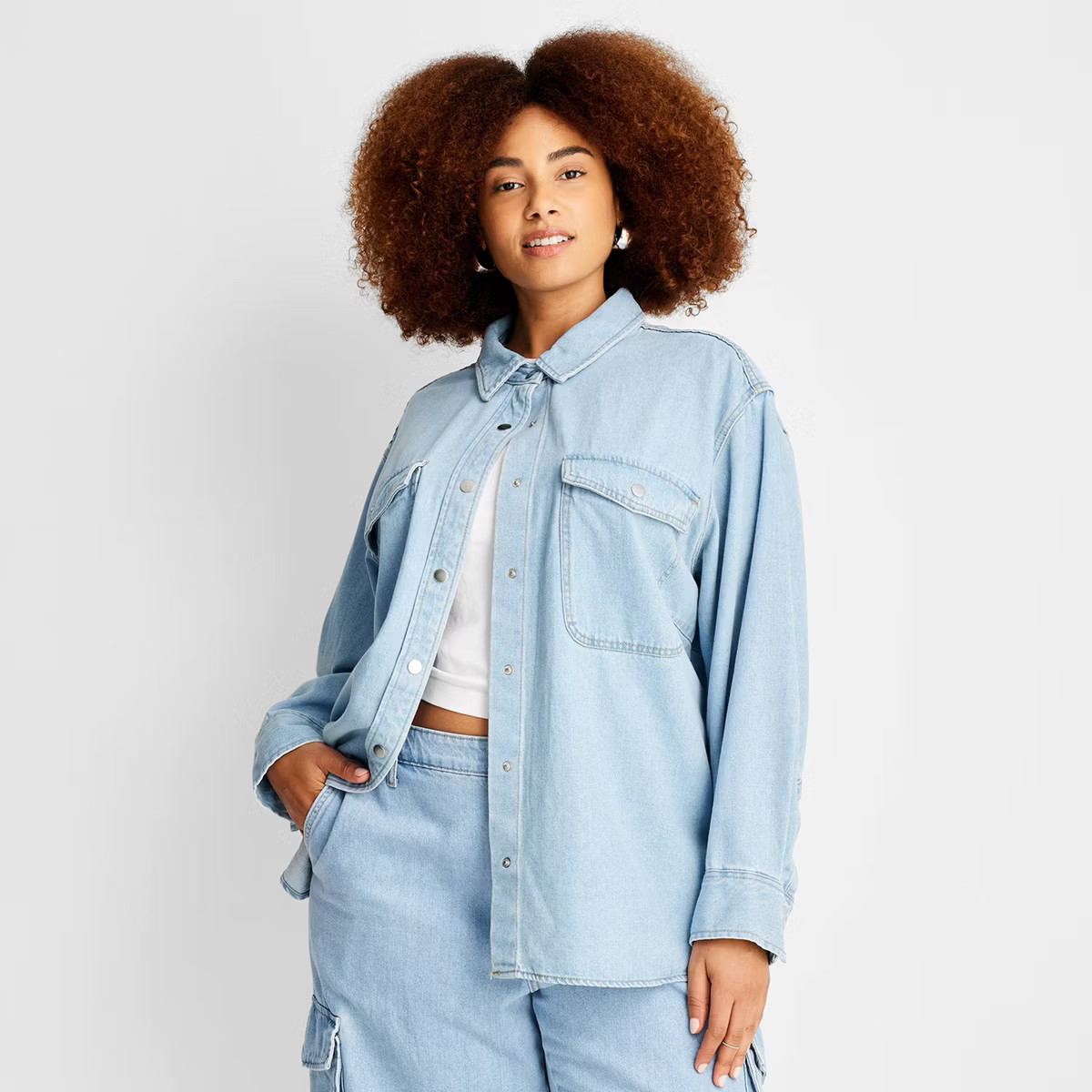Women's Oversized Long Sleeve Collared Button-Down Denim Shirt - Universal Thread™ Light Wash | Target