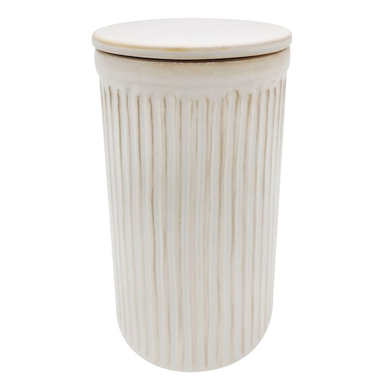 White Ribbed Kitchen Canister, 8" | At Home