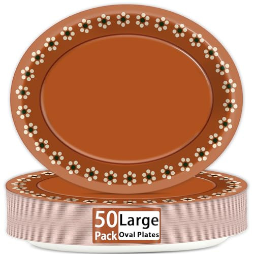 50 PCS Mexican Terracotta Oval Paper Plates Large 11" Disposable Platos De Barro Mexicanos Party Decorations Mexican Terracotta Flower Supplies Favor for Baby Shower Birthday Party Tableware Set | Amazon (US)