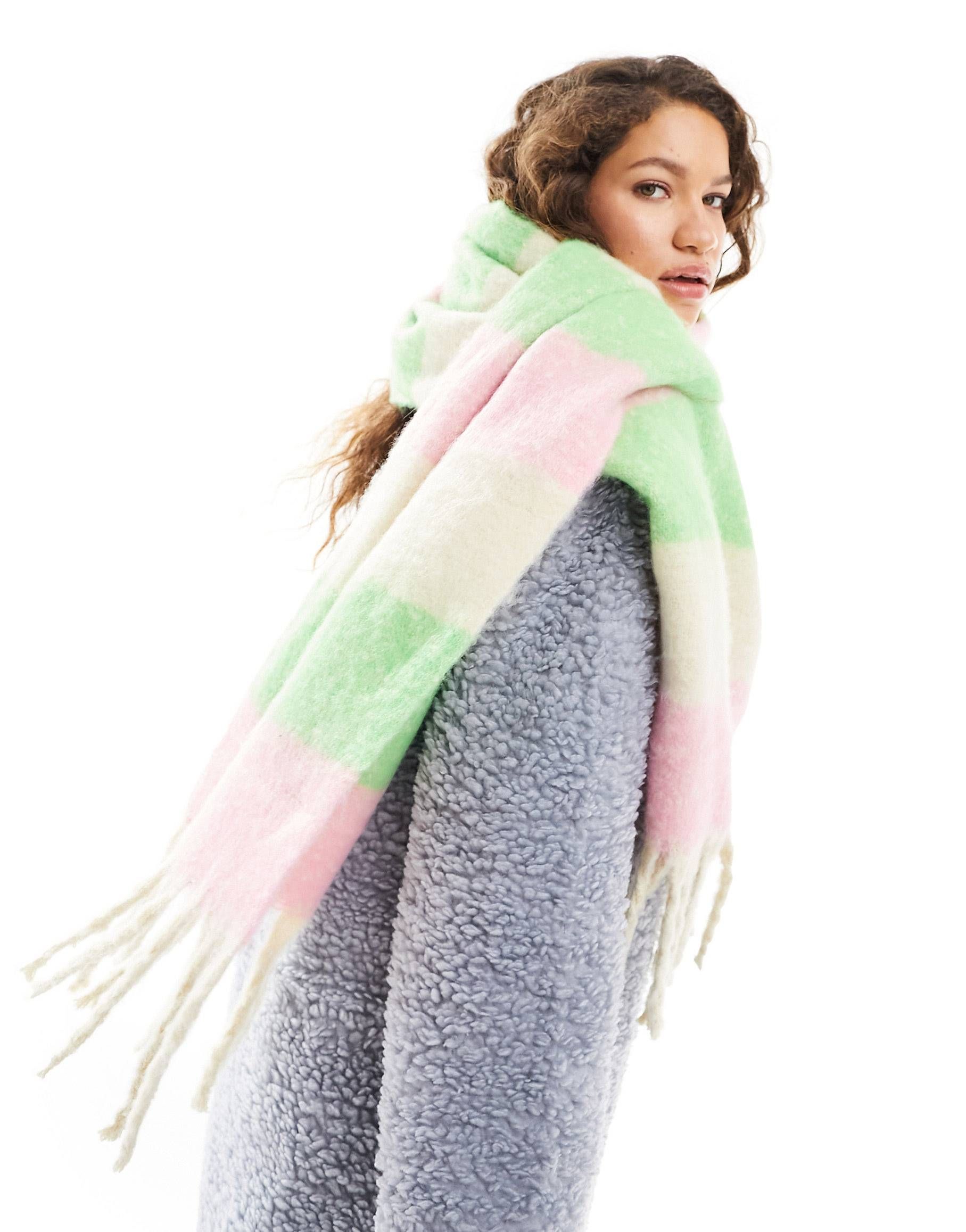 Only soft tassel scarf in multi color block | ASOS (Global)