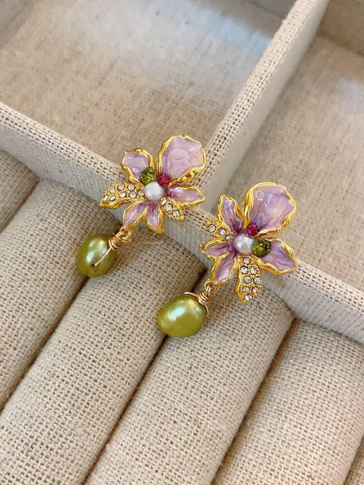 Natural Faux Pearl Flower Earrings For Women, Vintage & Antique Style, Unique Design, New Chinese Style Ear Studs With Elegant Quality, 2024 New Arrival Valentines | SHEIN