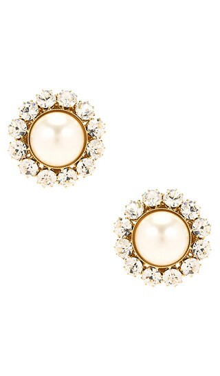 Rowen Rose Pearl And Strass Earrings in Metallic Gold. | Revolve Clothing (Global)