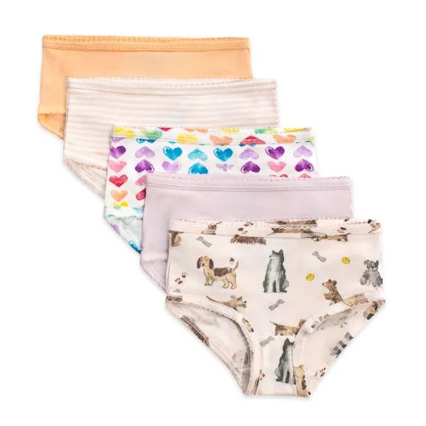 Puppy Party & Rainbow Hearts Organic Cotton Toddler Girl Underwear 5 Pack | Burts Bees Baby