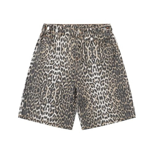 Ponitrack Unisex Leopard Jorts Women Baggy Cheetah Shorts Vintage Straight Leg Jeans Casual Y2K Streetwear (Leopard,XXL,XX-Large) | Amazon (US)