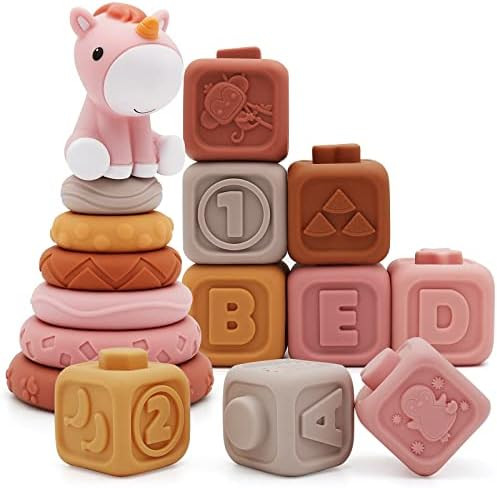 Nueplay 13 Pcs Building Circle & Blocks, Stacking & Nesting Baby Toys with Horse Figure, Early Ed... | Amazon (US)