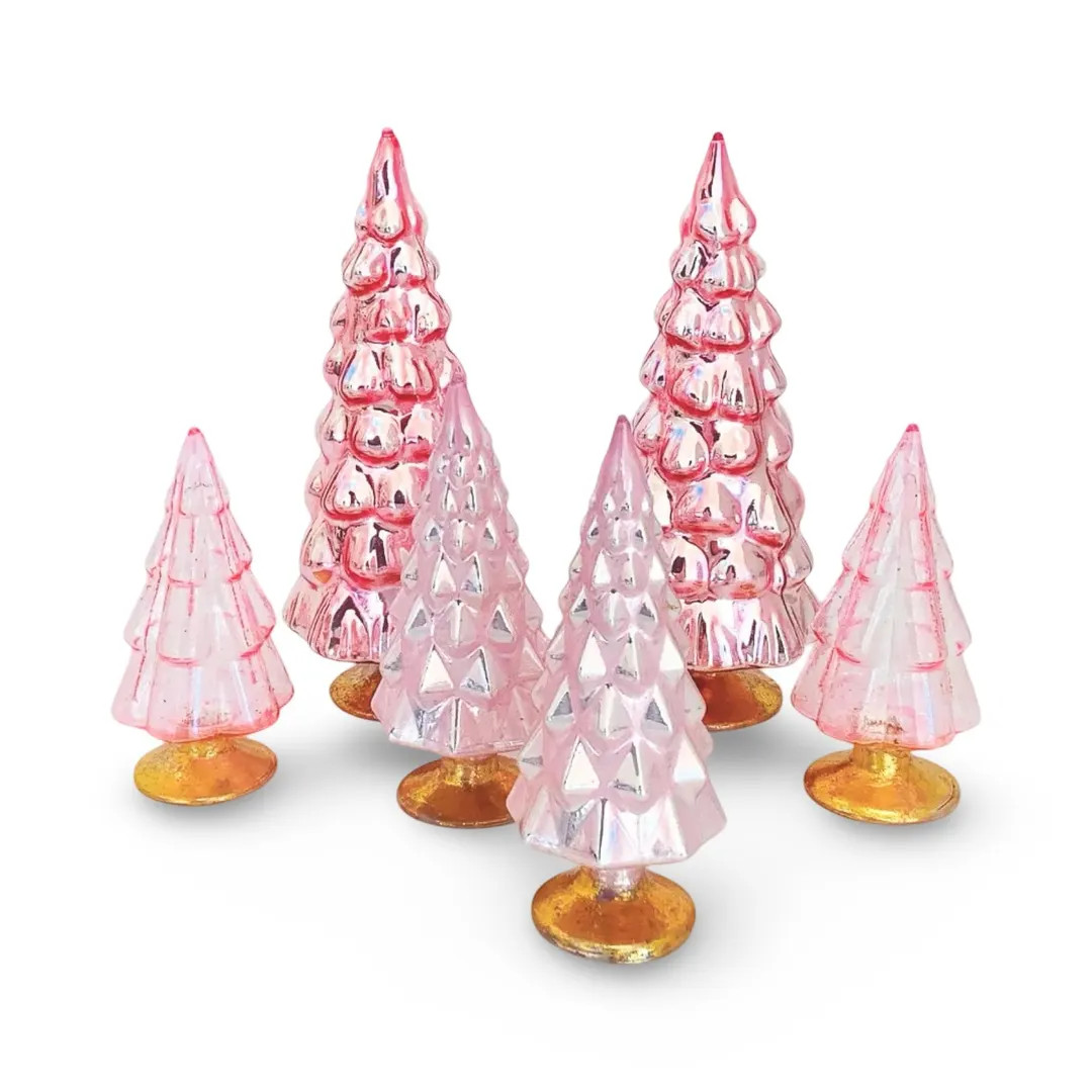 Rose Glass Christmas Tree Set: Pink Holiday Decor (set of 6) - Etsy | Etsy (US)
