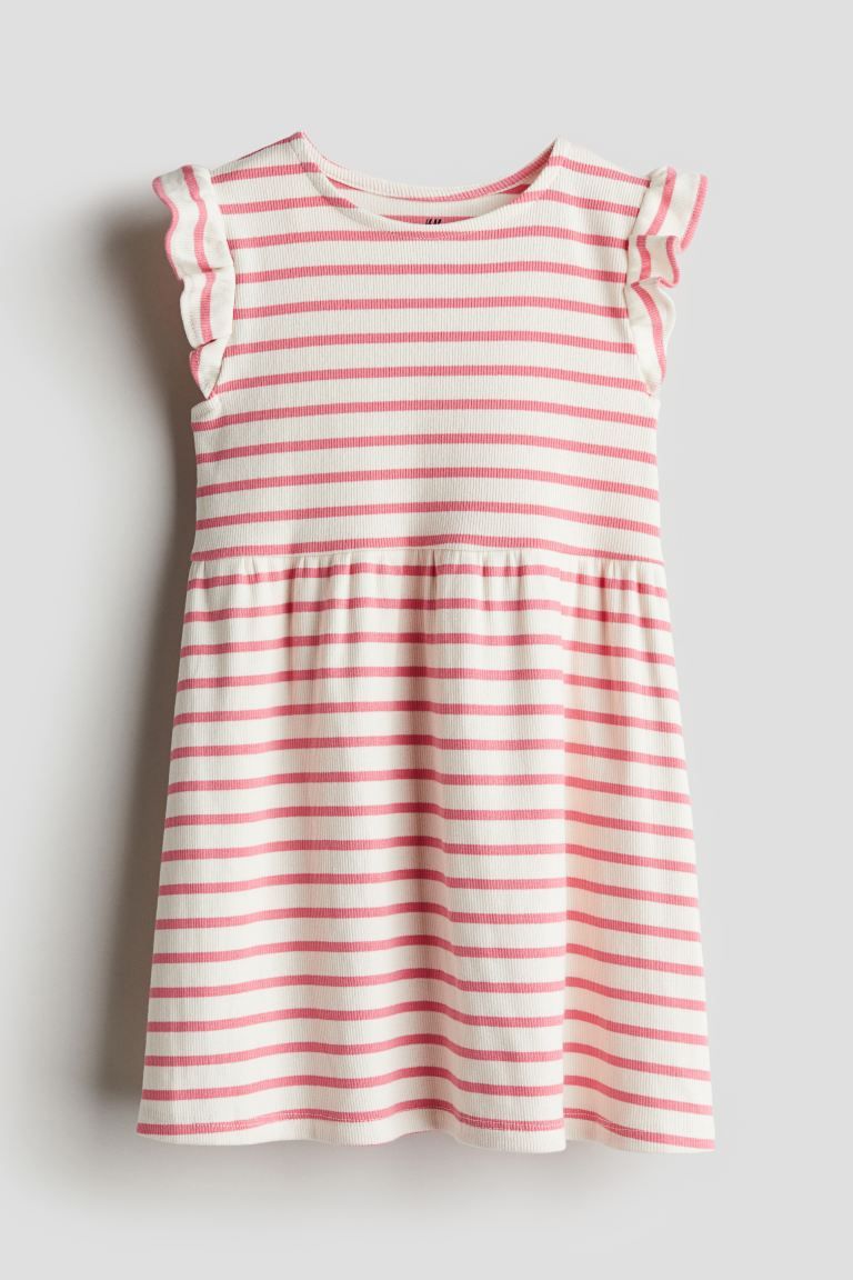Ribbed Jersey Dress - Round Neck - Sleeveless - White/pink striped - Kids | H&M US | H&M (US + CA)
