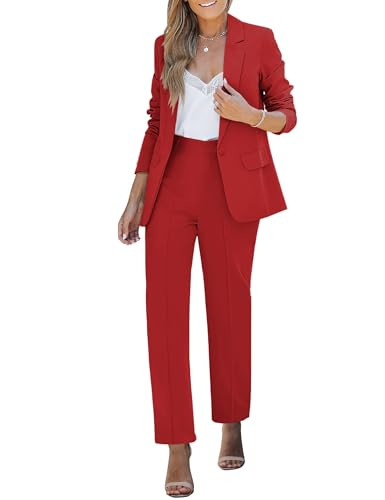 luvamia Women's Two Piece Sets Pants Suits Dressy Business Casual Outfits Professional Blazer Pantsuits Set Work Office Red Small Fits US 4-6 | Amazon (US)