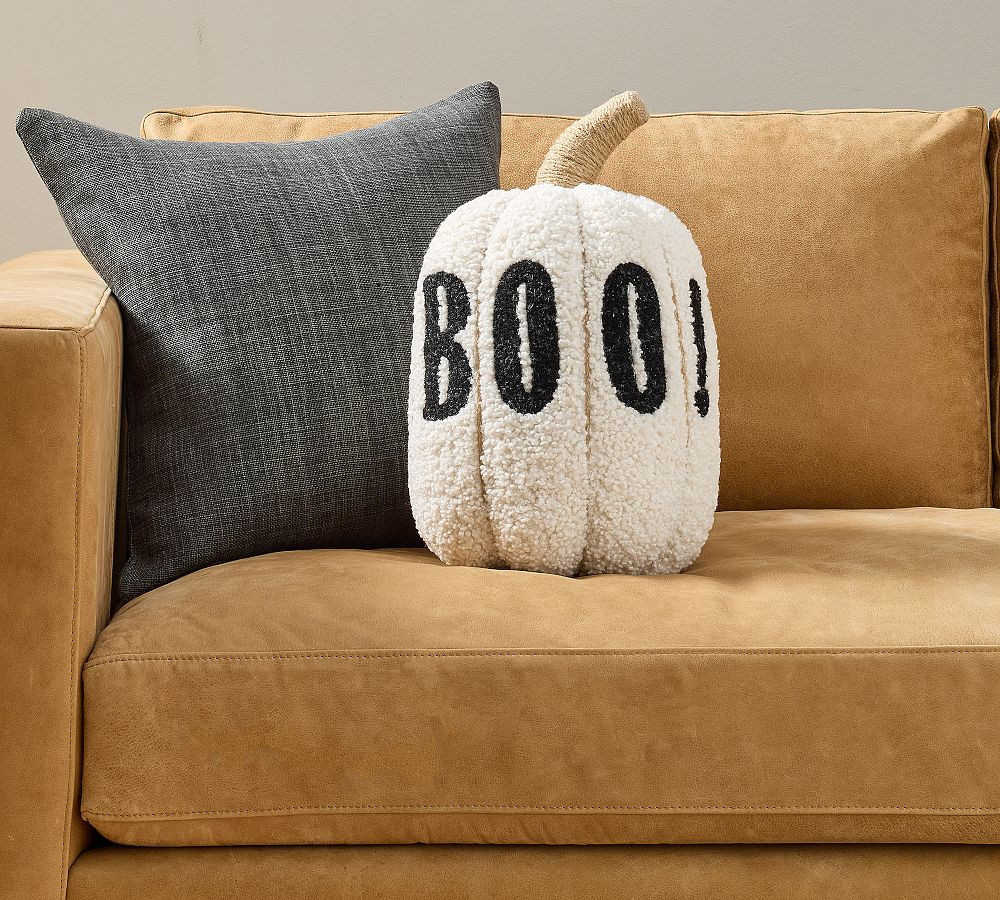 Boo Pumpkin Shaped Pillow, Ivory/Black, 9" x 13 | Pottery Barn (US)