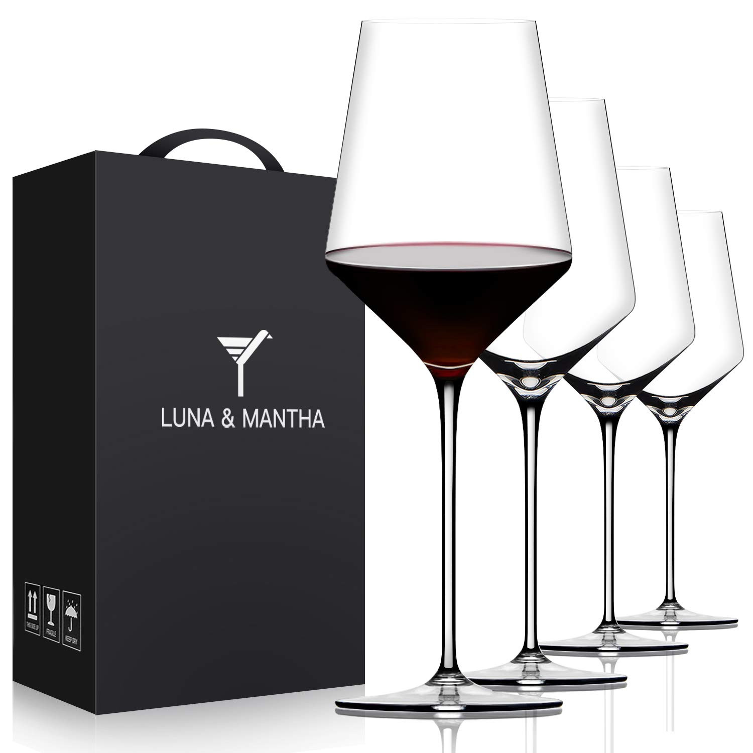 Red Wine Glasses Set of 4, Premium Crystal Wine Glasses Hand Blown,15 oz,Thin Rim,Long Stem,Perfe... | Amazon (US)