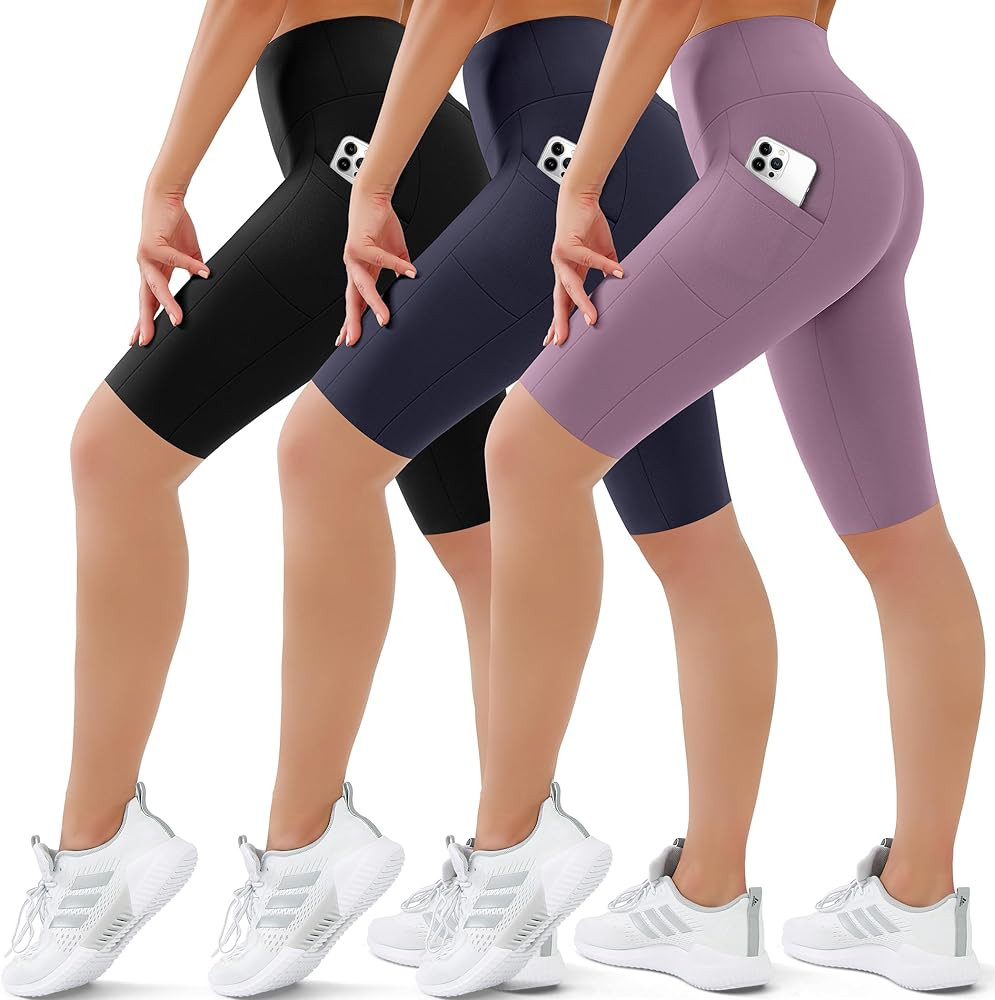 SUNCLOVE 3 Pack Biker Shorts for Women Tummy Control Workout Yoga Gym Running Shorts with Pockets | Amazon (US)
