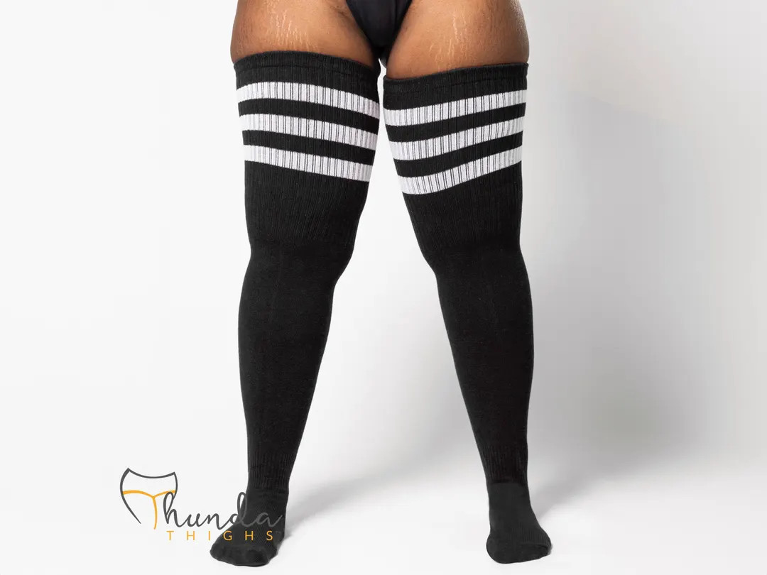 Thunda Thighs - Plus Size Thigh High Socks - Thunda Tubbies - Black & White Stripes - Etsy Canada | Etsy (US)