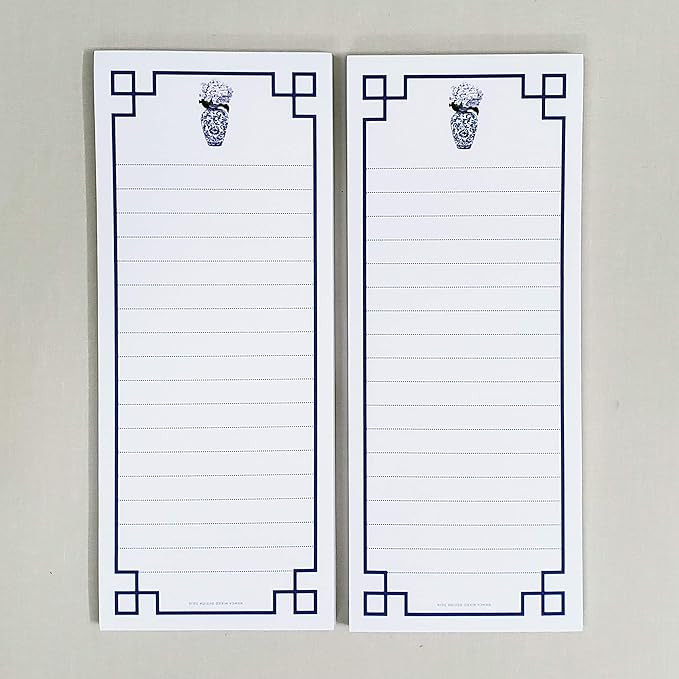 Blue & White Refrigerator NOTEPADS with Ming Vase, White Flowers and Fretwork Frame Design - Set ... | Amazon (US)