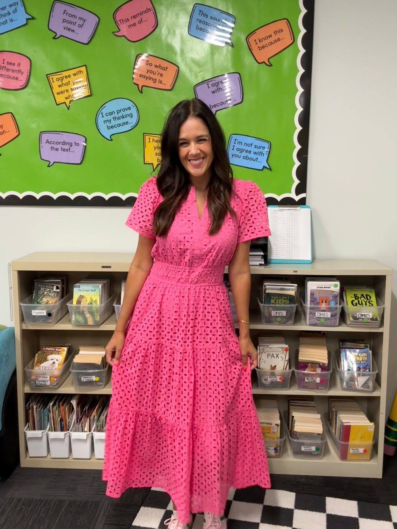 Amazon eyelet teacher dress! Perfect for back to school night, meet the teacher, open house, and more!
