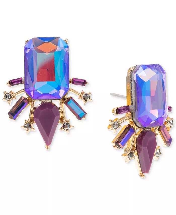 Gold-Tone Purple Mixed Stone Cluster Statement Stud Earrings, Created for Macy's | Macys (US)