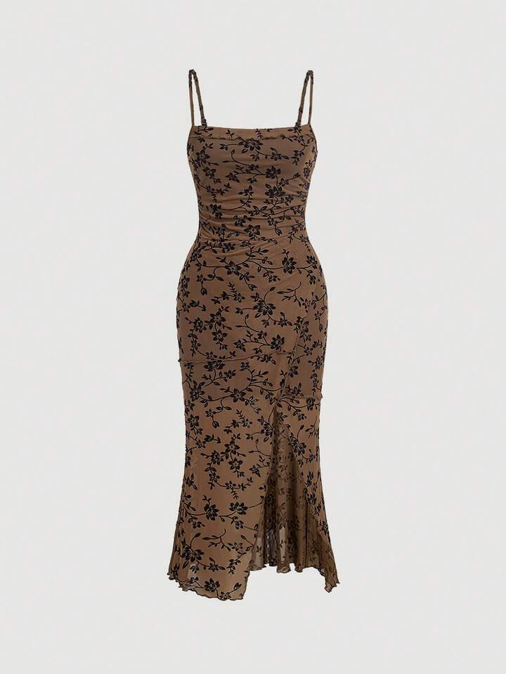 SHEIN MOD Allover Floral Print Split Thigh Cami Dress | SHEIN