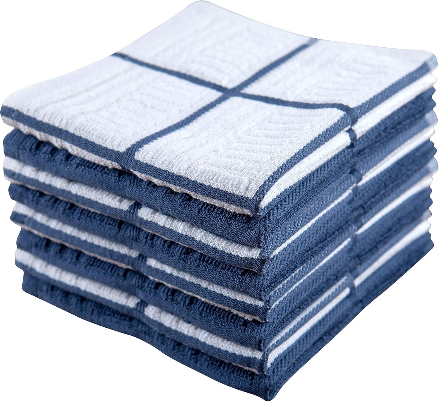 Sticky Toffee Cotton Terry Kitchen Dishcloth, 8 Pack, 12 in x 12 in, Dark Blue Check | Amazon (US)