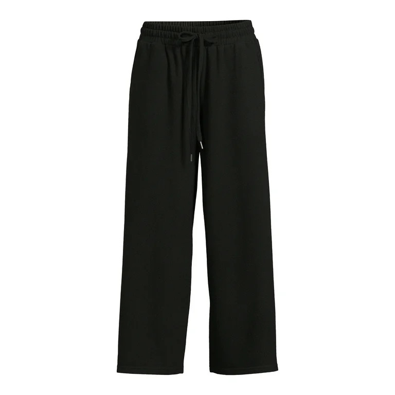 Time and Tru Women’s Mid-Rise Brushed Hacci Pull-on Cropped Wide Leg Pants | Walmart (US)