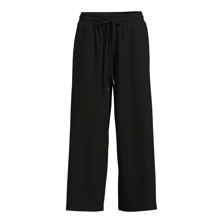 Time and Tru Women’s Mid-Rise Brushed Hacci Pull-on Cropped Wide Leg Pants | Walmart (US)