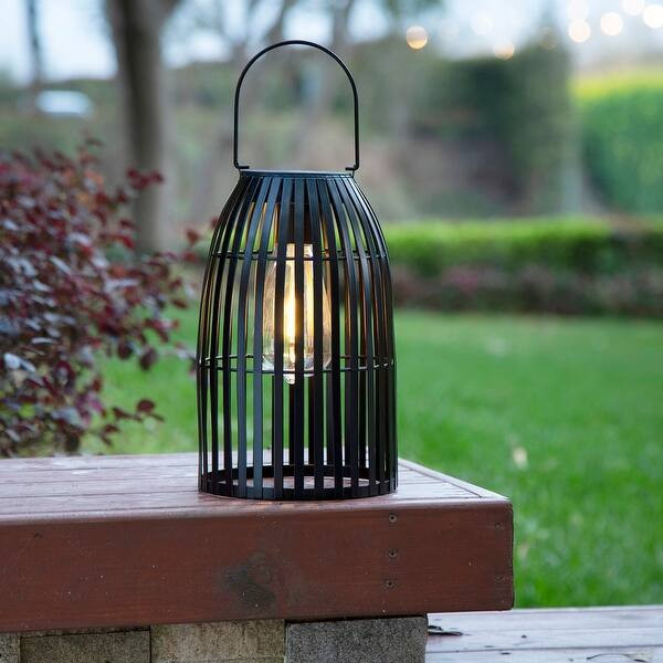 Glitzhome 9.75"H Metal Woven Solar Powered Outdoor Hanging Lantern - Black | Bed Bath & Beyond