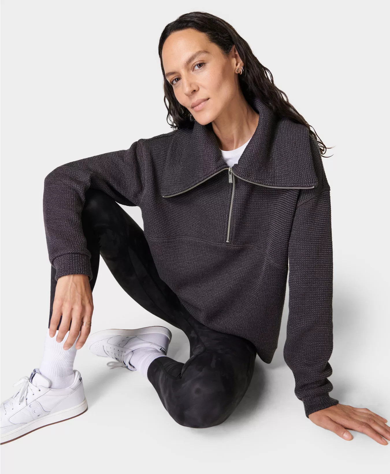 Restful Boucle Half Zip Sweatshirt | Sweaty Betty UK