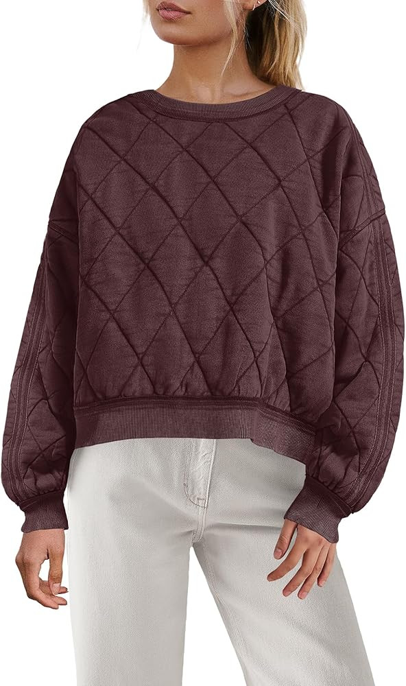 SENSERISE Womens Quilted Crewneck Sweatshirt Fall Oversized Sweaters Pullovers Cropped Hoodies Fa... | Amazon (US)