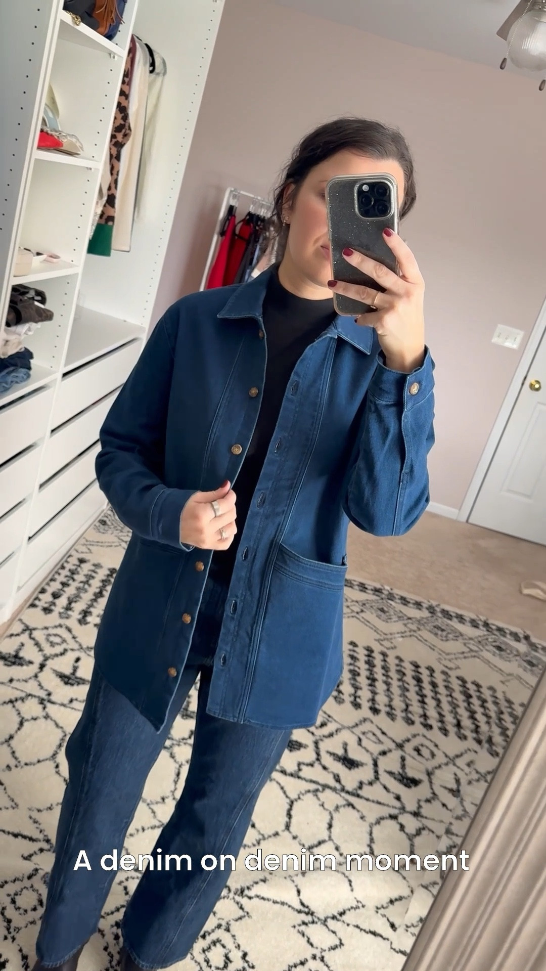 A denim on denim moment with a black mock neck 3/4 length top 

#LTKStyleTip #LTKootd #LTKgrwm