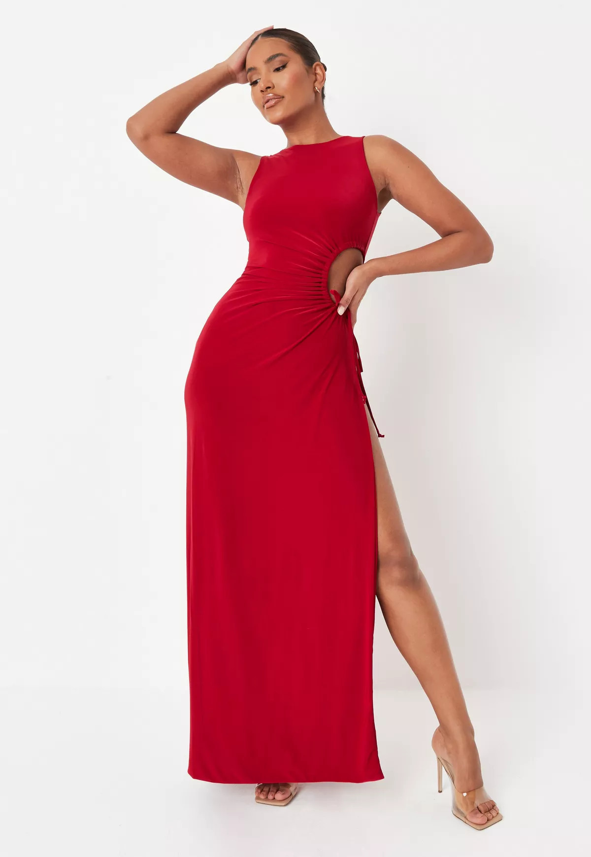 Missguided - Red Racer Neck Cut Out Slinky Maxi Dress | Missguided (US & CA)