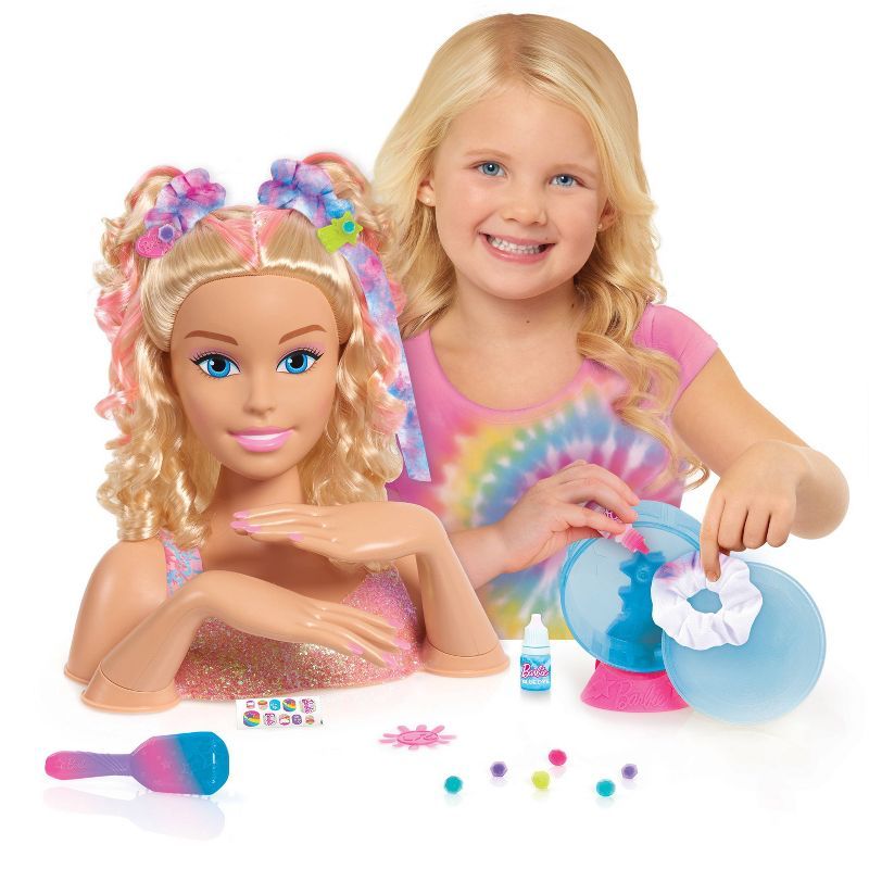 Barbie Tie-Dye Deluxe Styling Head Blonde Hair with Pink Highlights | Target