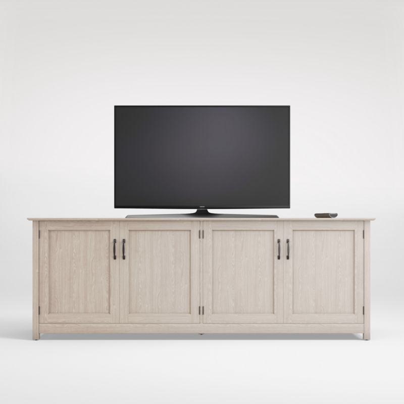 Ainsworth Pickled Oak 85" Media Console/TV Stand with Storage | Crate & Barrel | Crate & Barrel