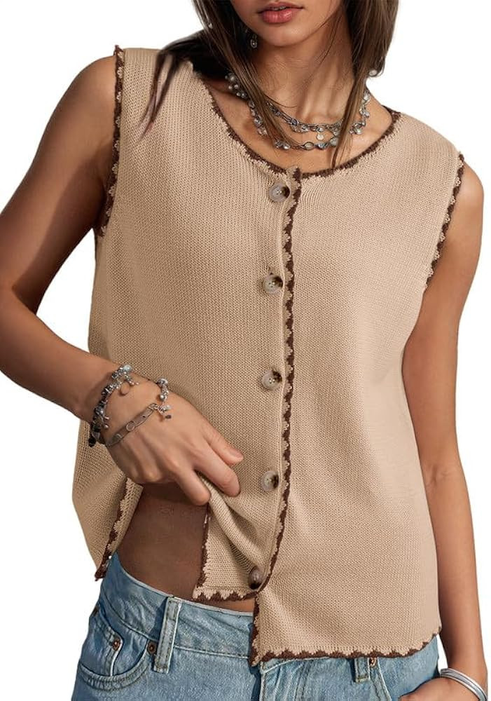 Dokotoo Vest Tops for Women 2026 Button Up Color Block Casual Sweater Vests Trendy Spring Summer ... | Amazon (US)