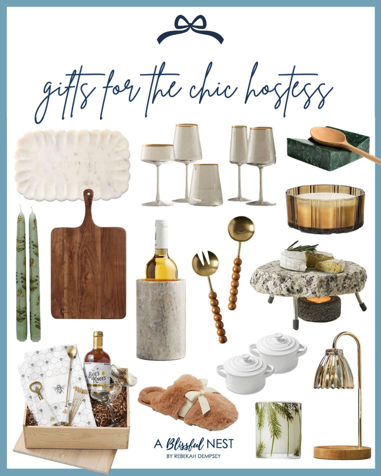 These chic hostess gifts make every gathering feel extra special. Click to grab your favorites.
acacia wood paddle serving board, gold-rimmed glassware, essentials gift crate, Le Creuset mini round cocotte, Thymes scented candle, candle warmer lamp, green marble spoon rest, glass double ribbed jar candle, marble wine cooler, stone hot plate, beaded wood serving set, marble petal cheese board, hand-painted taper candles, plush scuff slippers 

 #LTKGiftGuide #LTKSeasonal
